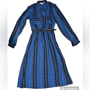 Vintage Blue/Black Striped B.G.B Ltd. Midi Dress Size 10